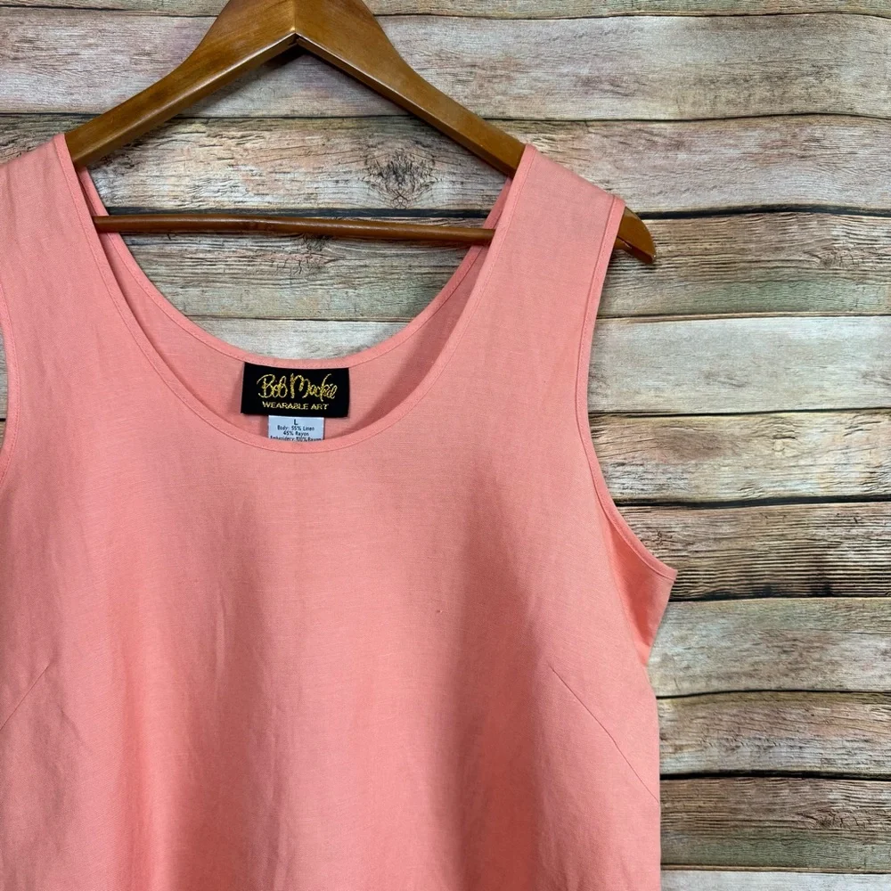Bob Mackie Orange Coroal Embroidered Scalloped Hem Linen Blend Shell Tank Top L - Picture 3 of 8
